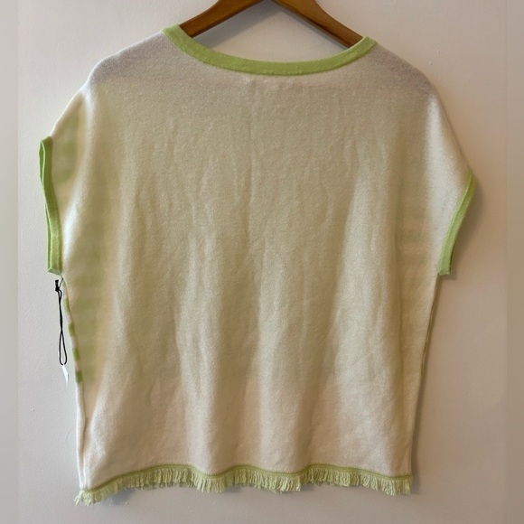 NWT REVOLVE Duffy Lime Cream Cashmere Striped Fringe Sweater - Picture 2 of 6